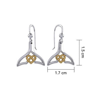 Whale Tail and Celtic Heart Silver with 14K Gold Accent Earrings MER2163 - Jewelry